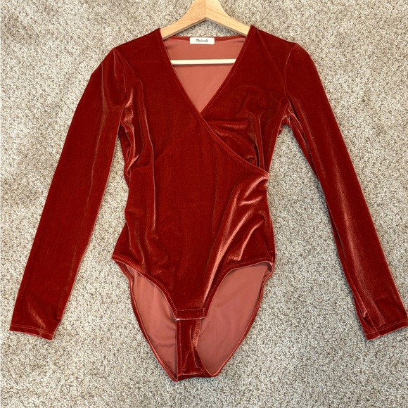 Madewell Tops - Madewell Red Velvet Bodysuit
